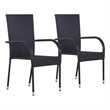 Bowery Hill Solid Acacia Wood/Powder-Coated Steel/PE Rattan Dining Set in Black