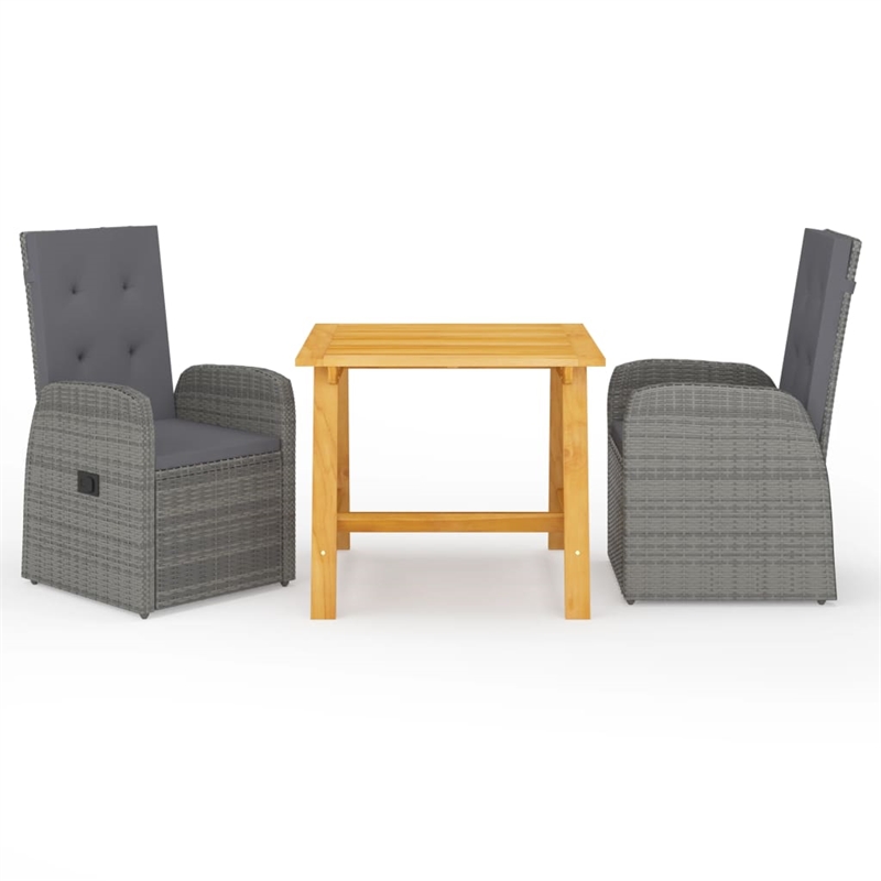 Bowery Hill Contemporary Weather-Resistant 3 Piece Dining Set in Gray