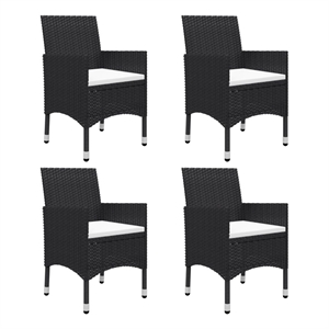 Bowery Hill Solid Acacia Wood Medium Dining Set in Black/Cream White