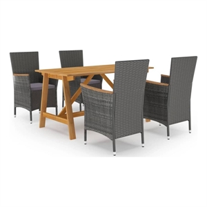 Bowery Hill 5 Piece Solid Acacia Wood Standard Ergonomic Dining Set in Gray