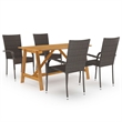 Bowery Hill Contemporary Solid Acacia Wood/PE Rattan Dining Set in Brown