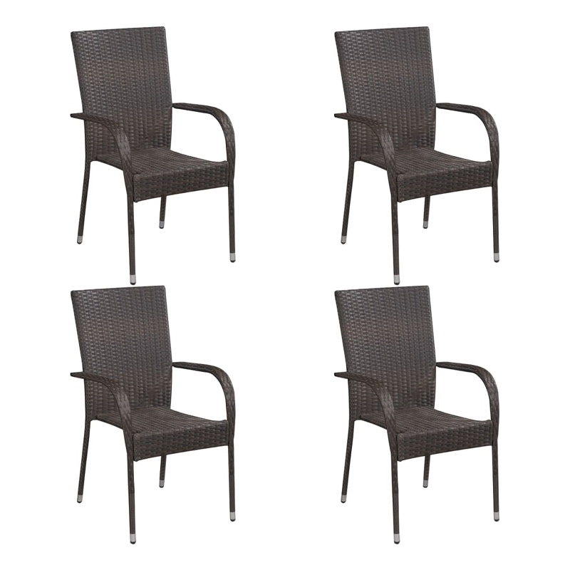Bowery Hill Contemporary Solid Acacia Wood/PE Rattan Dining Set in Brown