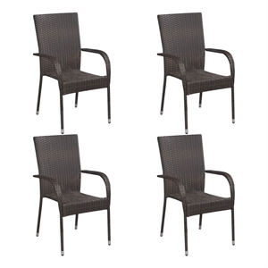 Bowery Hill Contemporary Solid Acacia Wood/PE Rattan Dining Set in Brown