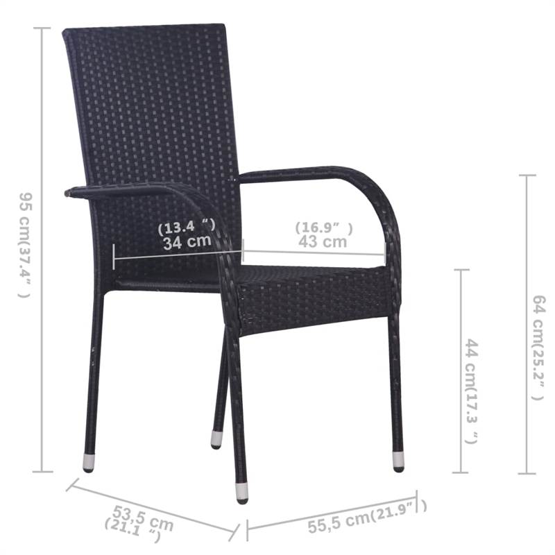 Bowery Hill Solid Acacia Wood Medium Stackable Dining Set in Black