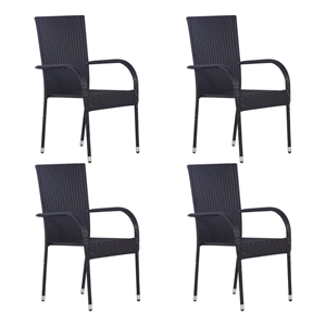 Bowery Hill Solid Acacia Wood Medium Stackable Dining Set in Black