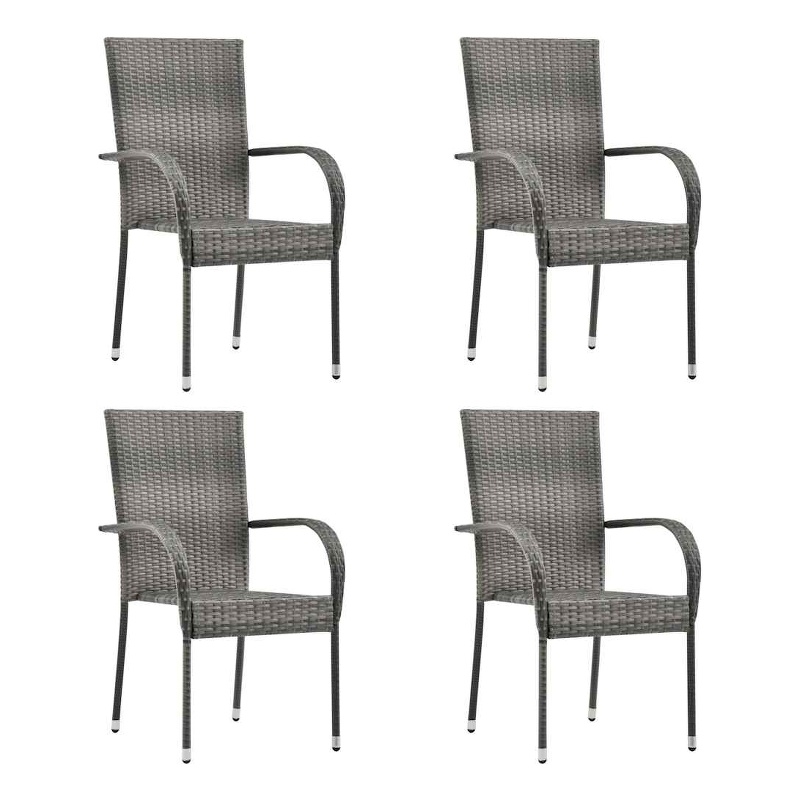 Bowery Hill Solid Acacia Wood/PE Rattan/Powder-Coated Steel Dining Set in Gray