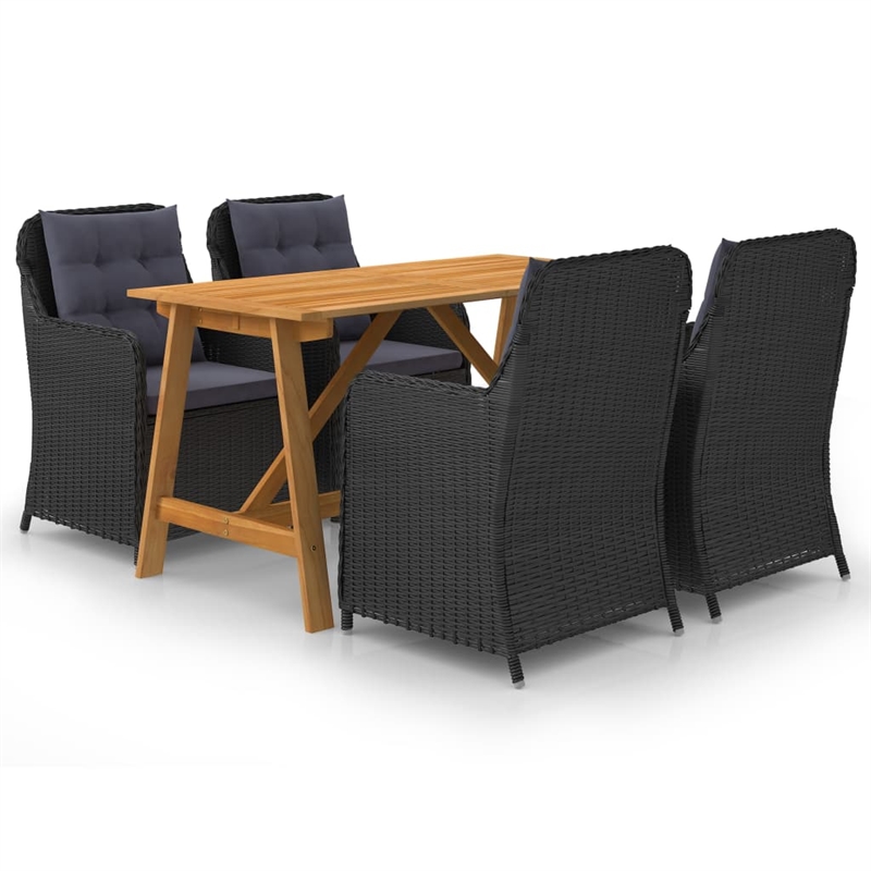 Bowery Hill Contemporary Dining Set in Black/Rattan/Dark Gray/Wood