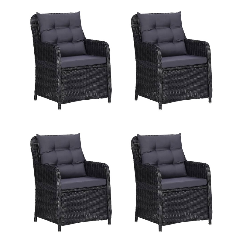 Bowery Hill Contemporary Dining Set in Black/Rattan/Dark Gray/Wood