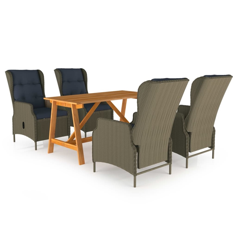 Bowery Hill Solid Acacia Wood/Powder-Coated Steel/PE Rattan Dining Set in Brown