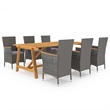 Bowery Hill Solid Acacia Wood/Powder-Coated Steel/PE Rattan Dining Set in Gray