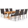 Bowery Hill Contemporary Solid Acacia Wood/PE Rattan Dining Set in Brown