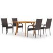 Bowery Hill Contemporary Solid Acacia Wood/PE Rattan Dining Set in Brown