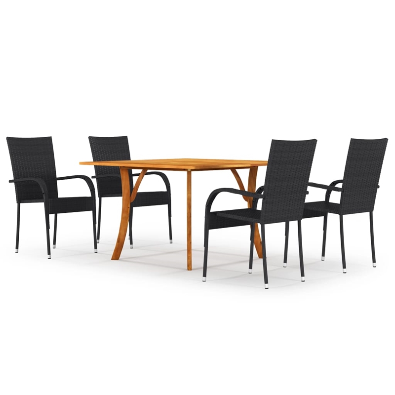 Bowery Hill Solid Acacia Wood Medium Stackable Dining Set in Black