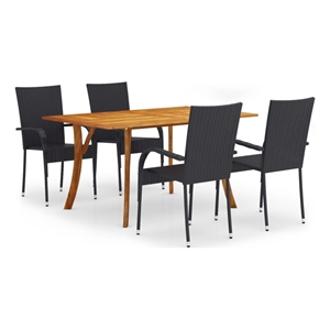 Bowery Hill Solid Acacia Wood 5 Piece Stackable Dining Set in Black