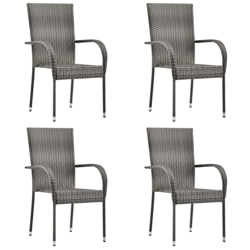 Bowery Hill Contemporary Solid Acacia Wood Stackable Dining Set in Gray