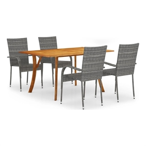 Bowery Hill Contemporary Solid Acacia Wood Stackable Dining Set in Gray