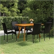 Bowery Hill Solid Acacia Wood/PE Rattan 7 Piece Stackable Dining Set in Black