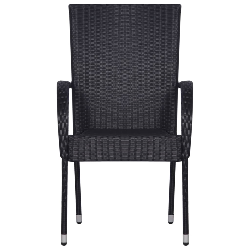 Bowery Hill Solid Acacia Wood/PE Rattan 7 Piece Stackable Dining Set in Black