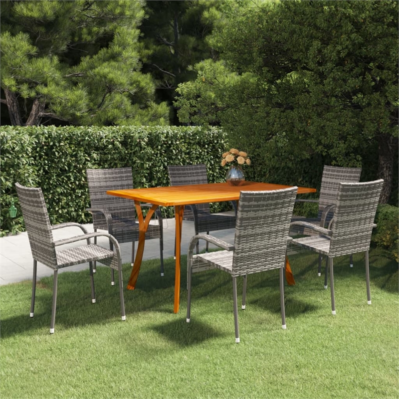Bowery Hill Contemporary Solid Acacia Wood Stackable Dining Set in Gray