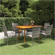 Bowery Hill Contemporary Solid Acacia Wood Stackable Dining Set in Gray