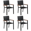 Bowery Hill Solid Acacia Wood & PE Rattan Dining Set in Black