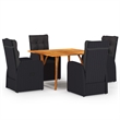 Bowery Hill Solid Acacia Wood & PE Rattan Dining Set in Black