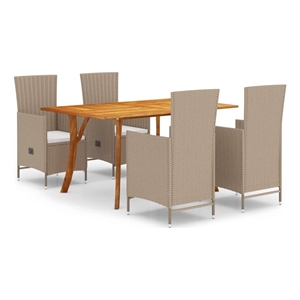 Bowery Hill Contemporary Solid Acacia Wood/PE Rattan Dining Set in Beige