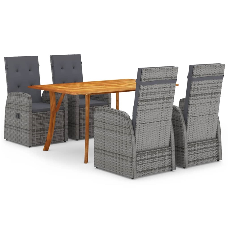 Bowery Hill Solid Acacia Wood Large Foldable Dining Set in Gray