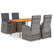 Bowery Hill Solid Acacia Wood Large Foldable Dining Set in Gray