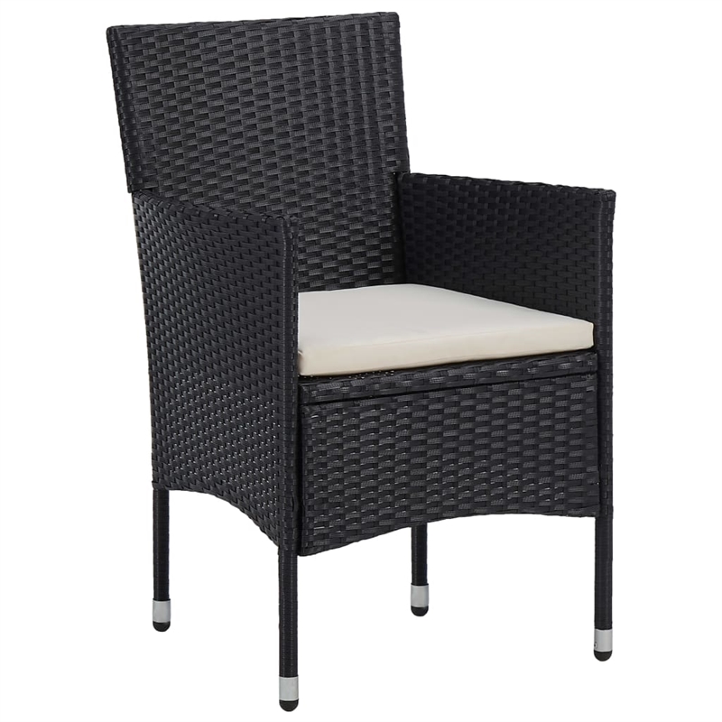Bowery Hill Contemporary Synthetic Poly Rattan Dining Set in Black/Cream White