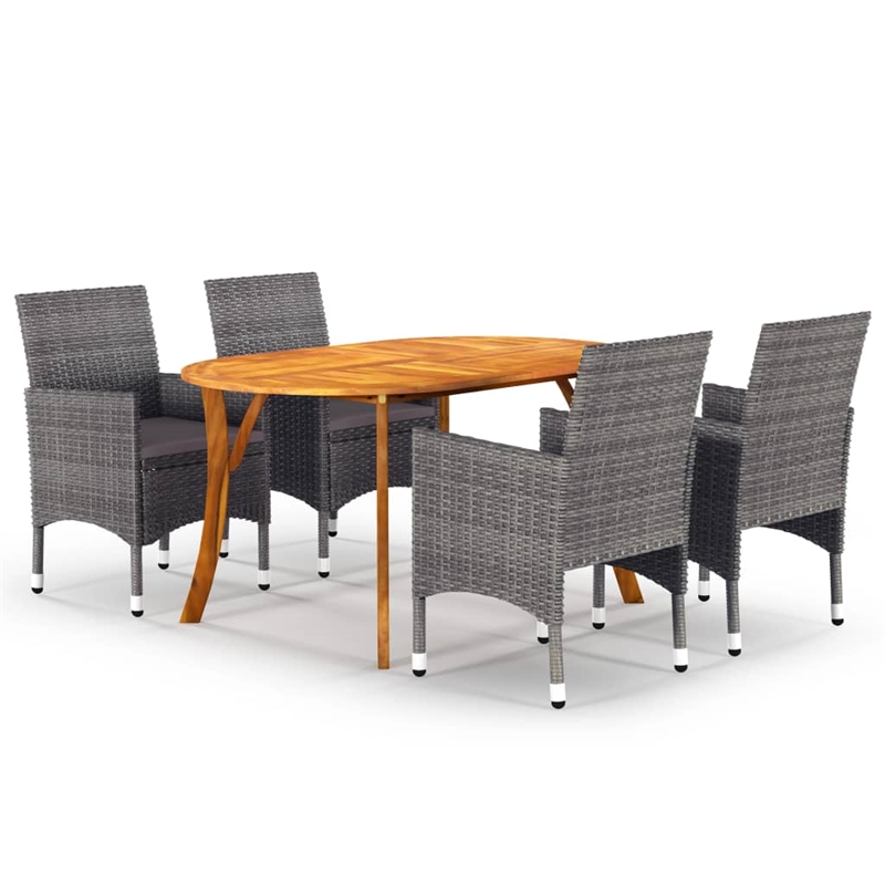 Bowery Hill Solid Acacia Wood/PE Rattan Medium Durable Dining Set in Gray