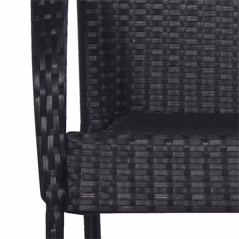 Bowery Hill Solid Acacia Wood & PE Rattan Dining Set in Black