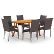 Bowery Hill Contemporary Solid Acacia Wood/PE Rattan Dining Set in Brown