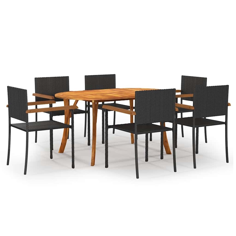 Bowery Hill Solid Acacia Wood & PE Rattan Dining Set in Black