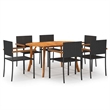 Bowery Hill Solid Acacia Wood & PE Rattan Dining Set in Black
