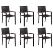 Bowery Hill Solid Acacia Wood & PE Rattan Dining Set in Black