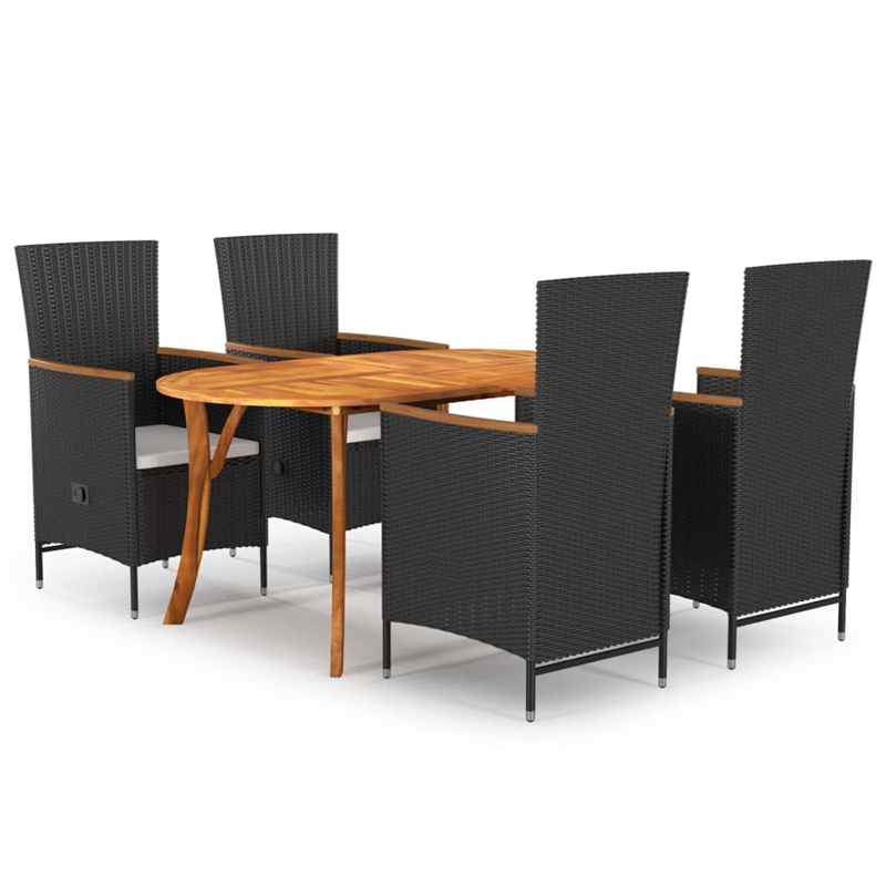 Bowery Hill Contemporary Synthetic Poly Rattan Dining Set in Black/Cream White