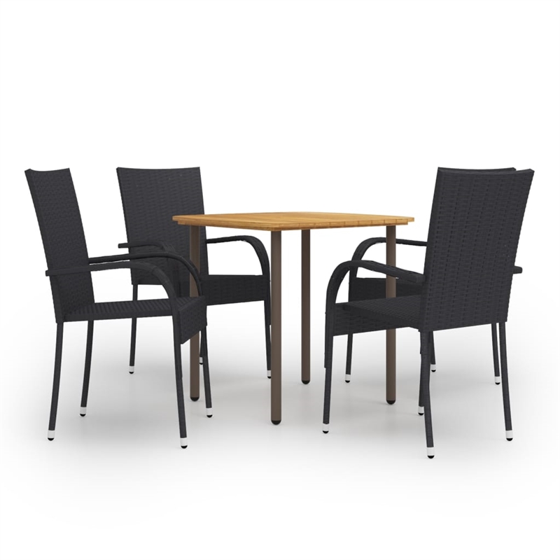Bowery Hill Solid Acacia Wood Medium Stackable Dining Set in Black