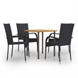 Bowery Hill Solid Acacia Wood Medium Stackable Dining Set in Black