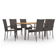 Bowery Hill Solid Acacia Wood Large Rectangular Dining Set in Brown
