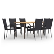 Bowery Hill Contemporary Solid Acacia Wood Stackable Dining Set in Black
