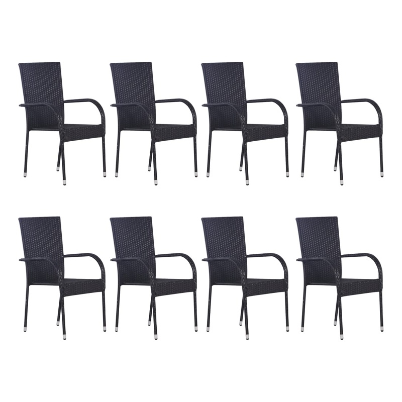 Bowery Hill Solid Acacia Wood/Powder-Coated Steel/PE Rattan Dining Set in Black