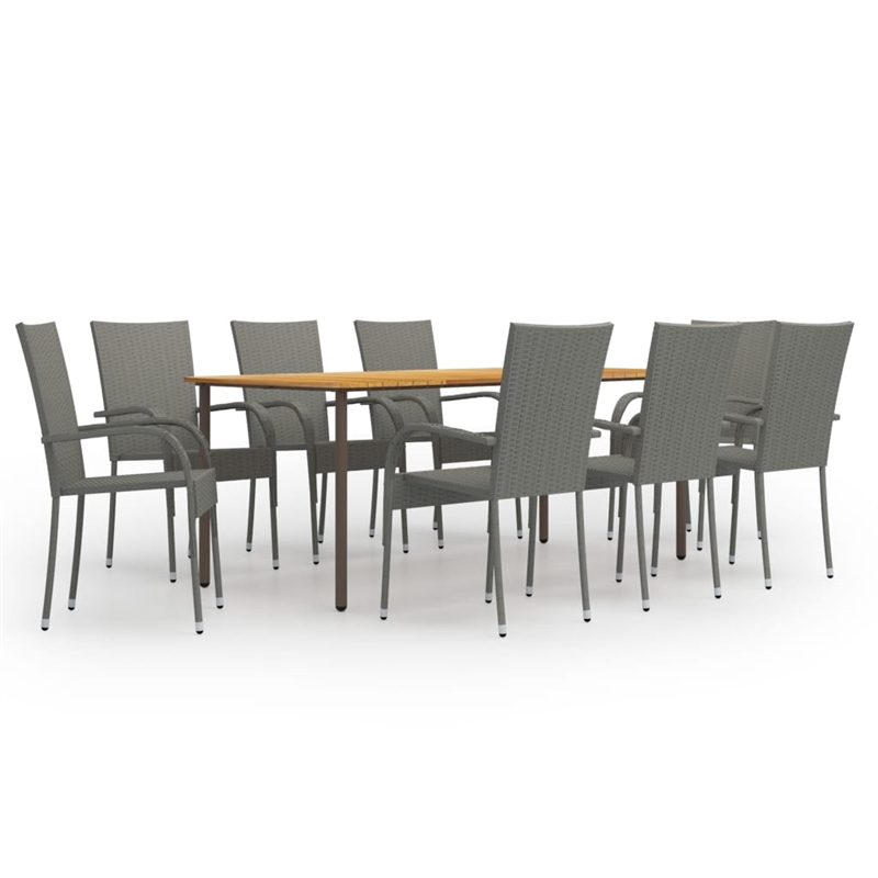 Bowery Hill Solid Acacia Wood Large Stackable Dining Set in Gray