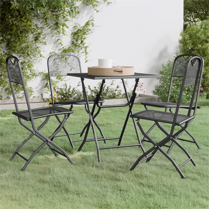 Bowery Hill Expanded Metal Mesh Foldable Garden Dining Set in Anthracite/Gray