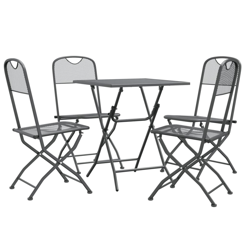 Bowery Hill Expanded Metal Mesh Foldable Garden Dining Set in Anthracite/Gray