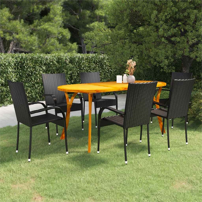 Bowery Hill Solid Acacia Wood Large Stackable Dining Set in Black