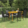 Bowery Hill Solid Acacia Wood Large Stackable Dining Set in Black