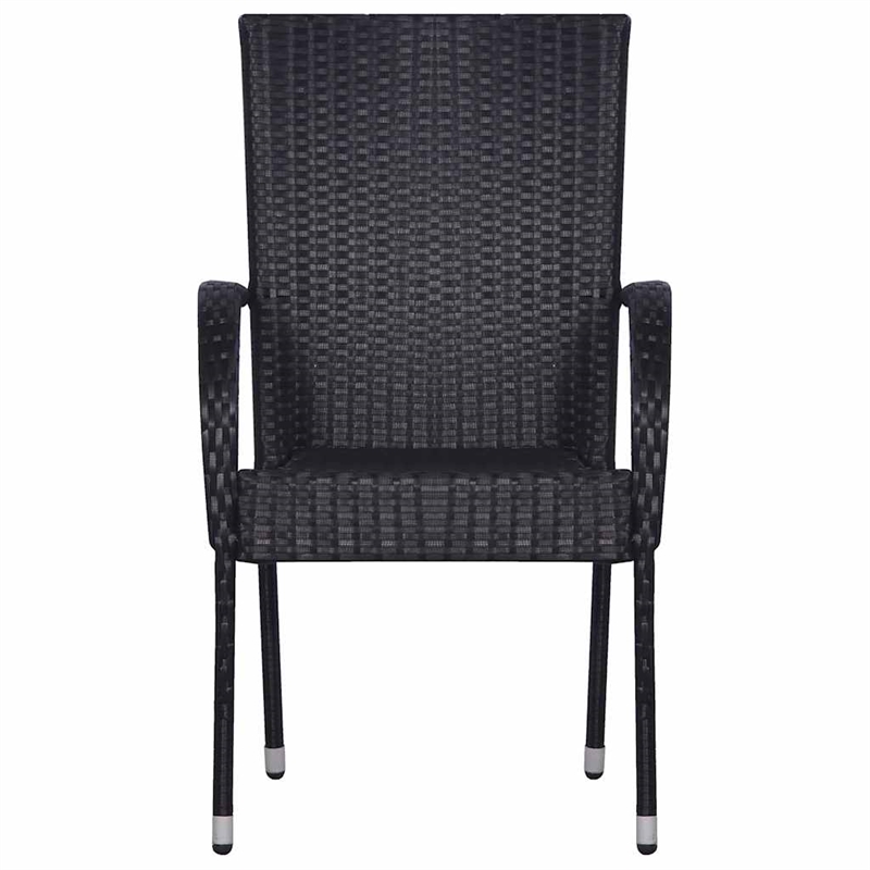 Bowery Hill Solid Acacia Wood Large Stackable Dining Set in Black