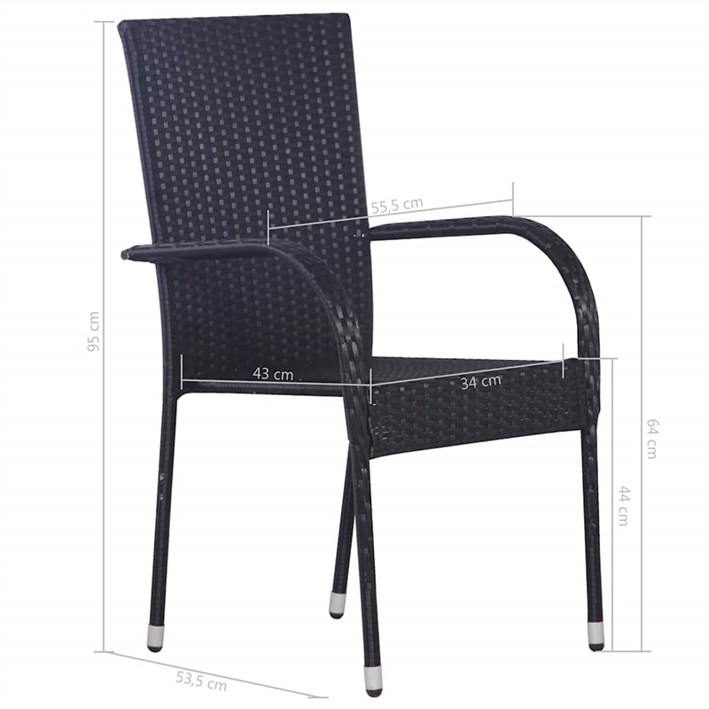 Bowery Hill Solid Acacia Wood Large Stackable Dining Set in Black