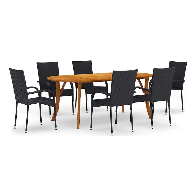 Bowery Hill Solid Acacia Wood Large Stackable Dining Set in Black